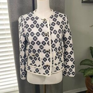 Kate Spade New York Floral Tweed Jacket Size 4 Cream Black Cropped Blazer